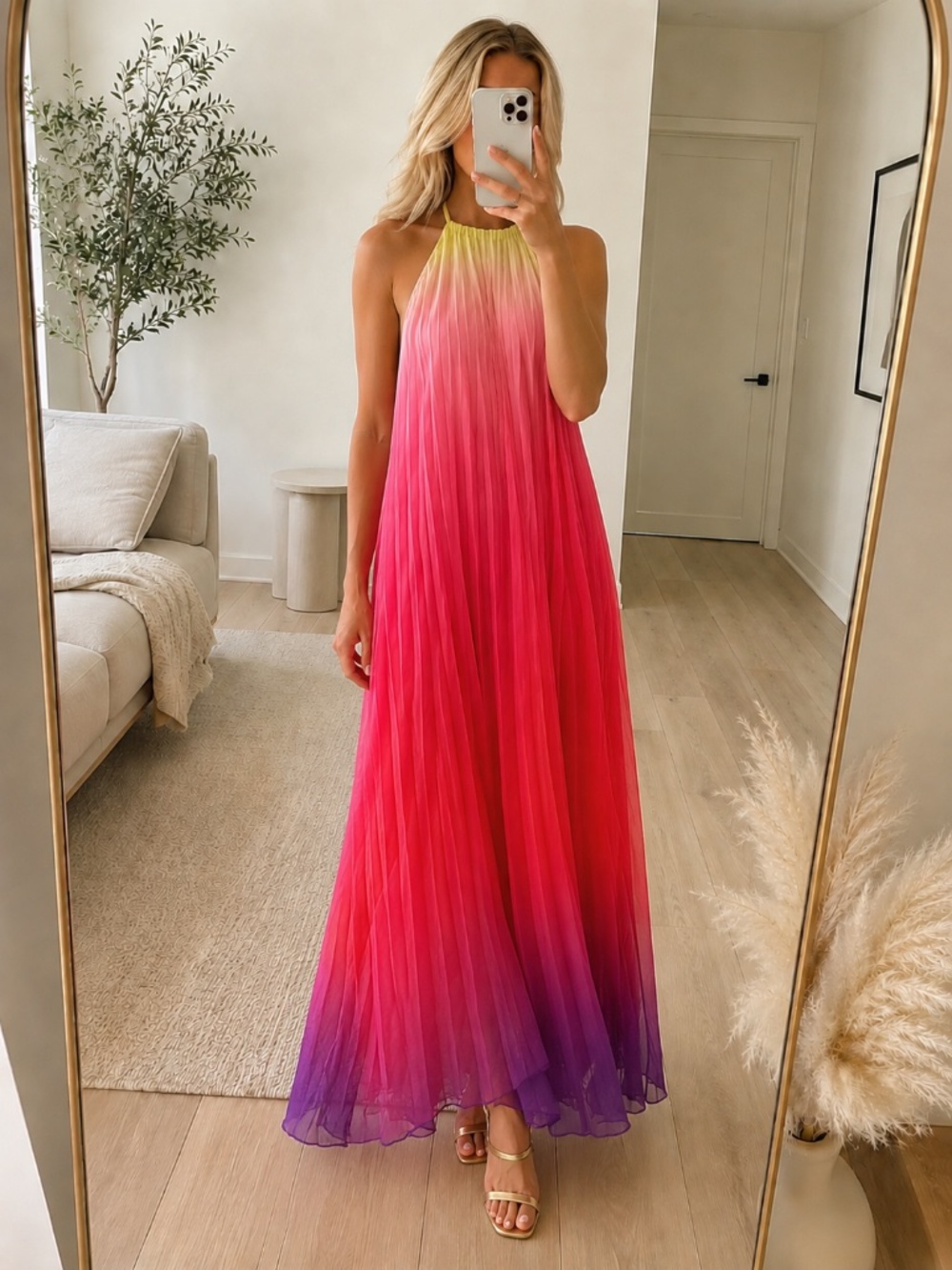 NWT Pink Ombre Halter Vacation Maxi Dress Large